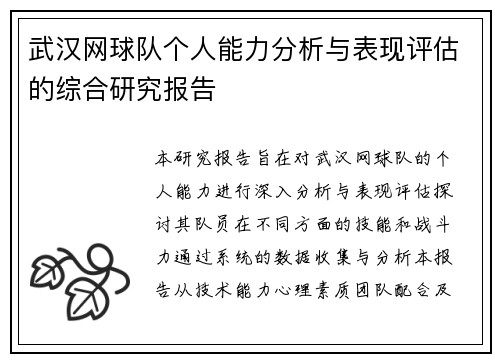 武汉网球队个人能力分析与表现评估的综合研究报告